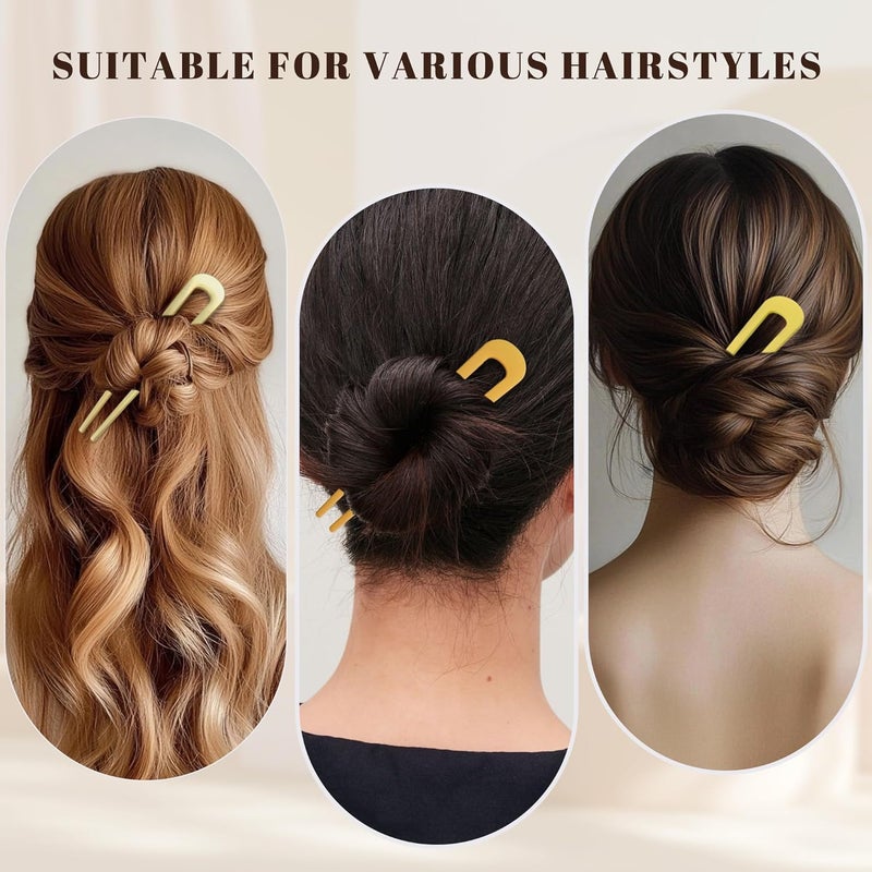 hisial 6Pcs Metal French Hair Pins for Women U Shape Sticks 3.9 Inch Vintage Fork for Hairstyle Accessories(Gold/Orange/Yellow) - Image 4
